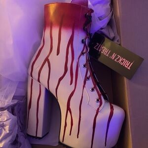 Women's Red and White Platform Boots